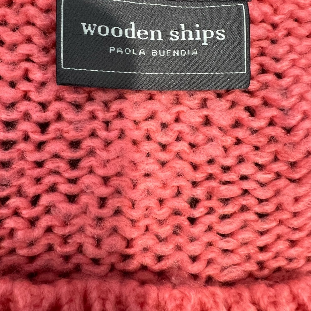 Wooden Ships “Stay Wild” Coral Pink Chunky Knit Sweater S/M - Picture 2 of 4